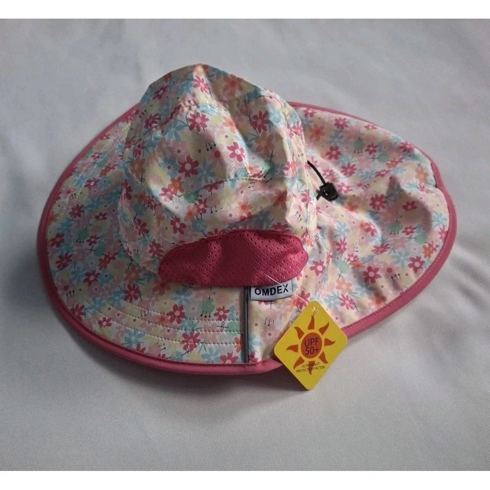 OMDEX Sun Hat‎ Neck Flap Girls Floral Print and UPF 50+ rating Medium